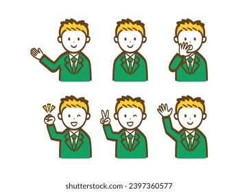Simple male office worker pose illustration set 2