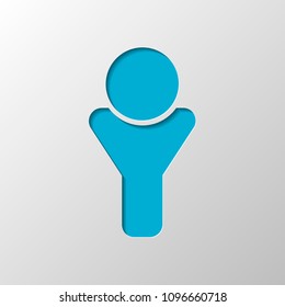 Simple male symbol. Man icon. Paper design. Cutted symbol with shadow