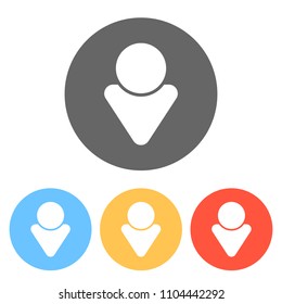 Simple male symbol. Man icon. Set of white icons on colored circles