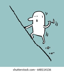 Simple man climb the hill, Doodle vector illustration.