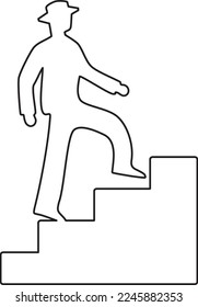 Simple man climbing the stairs lightly, line drawing