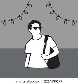 A simple man design holding his bag in the back , made with white and black elements 
