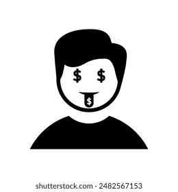 simple man icon with dollars in his eyes. flat design style. Suitable for icons for reports, web, presentations etc. vector design template