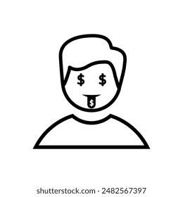 icono de hombre simple con dólares en los ojos. estilo de diseño de contorno. Conveniente para los iconos para los informes, el Web, las presentaciones, etc. Plantilla de diseño del Vector