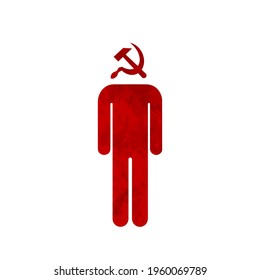 Simple man icon with red Soviet sickle and hammer symbol instead head. communist icon isolated on white