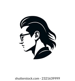 hombre sencillo con diseño de ilustración vectorial de logotipo de pelo largo y anteojos