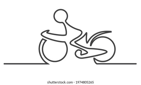 Simple man on the bicycle created from one line. Isolated on white background.