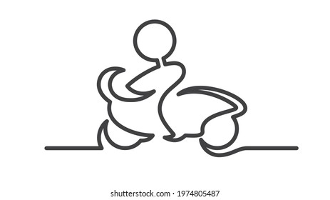 Simple man on the motorbike created from one line. Isolated on white background.