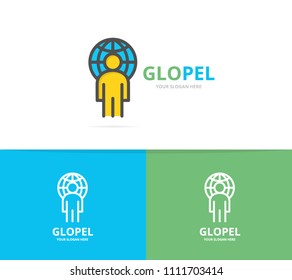 Simple man with the planet logo design template. Symbol and sign vector illustration