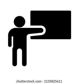 Simple un hombre apuntando al diseño de iconos de pizarra, ilustración vectorial con estilo glifo, mejor usado para banner o aplicación web