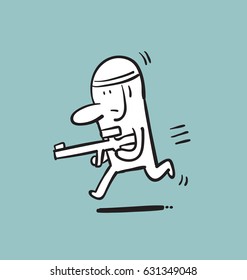 Simple man in soldier duty, Doodle vector illustration.