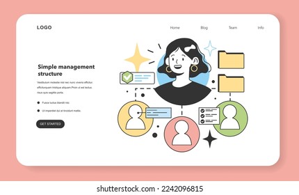 Sencilla estructura de gestión de banner web de pequeñas empresas o página de inicio. Aspecto positivo sobre el inicio y desarrollo de un negocio local. Potencial de crecimiento. Ilustración de vectores planos