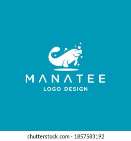 simple manatee logo design inspiration . manatee logo design template . sea wildlife icon . cleaning service logo