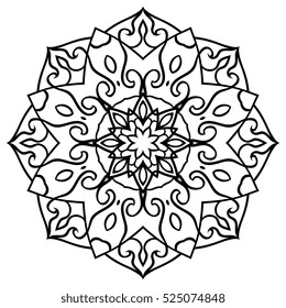 Simple mandala with abstract elements, isolated on white background. Oriental ethnic ornament. Template for carpet and any surfaces. Design element.