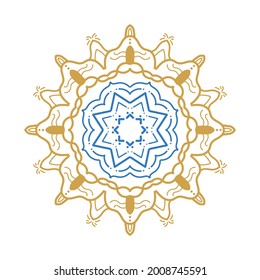 simple mandala art with brown and blue color.