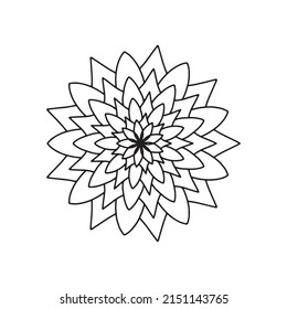 Simple mandala, basic mandala pattern on white background, coloring pages for beginners, and adults. Ordinary flower pattern in circles.