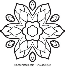 Simple mandala for beginners, children, kids. Shape for Coloring. Vector Mandala. Floral. Flower. Oriental. Book Page. Outline.