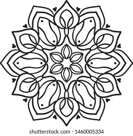 Simple mandala for beginners, children, kids. Shape for Coloring. Vector Mandala. Floral. Flower. Oriental. Book Page. Outline.