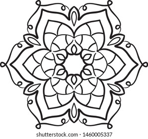 Simple mandala for beginners, children, kids. Shape for Coloring. Vector Mandala. Floral. Flower. Oriental. Book Page. Outline.