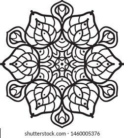 Simple mandala for beginners, children, kids. Shape for Coloring. Vector Mandala. Floral. Flower. Oriental. Book Page. Outline.