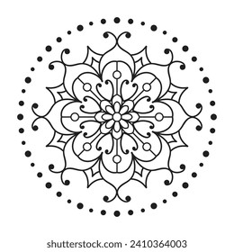 Simple mandala black and white outline - mandala vector - easy mandala coloring pages for adults and kids