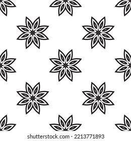 Simple mandala Black and white Seamless Pattern. Monochrome retro background inspired by traditional art