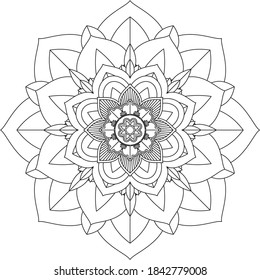 Simple Mandala coloring book design for beginners, seniors and children. Basic Mehndi flower pattern for Henna drawing and tattoo. Decoration in ethnic oriental, Indian style.