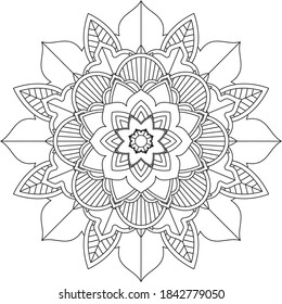 Einfaches Mandala-Farbbuchdesign für Anfänger, Senioren und Kinder. Grundlegende Mehndi-Blumenmuster für Henna-Zeichnung und Tattoo. Dekoration im orientalischen, indischen Stil.