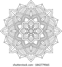 Sencillo diseño de libros en color Mandala para principiantes, adultos mayores y niños. Patrón básico de flores de Mehndi para el dibujo y tatuaje de Henna. Decoración de estilo étnico oriental, indio.