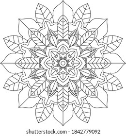 Simple Mandala coloring book design for beginners, seniors and children. Basic Mehndi flower pattern for Henna drawing and tattoo. Decoration in ethnic oriental, Indian style.