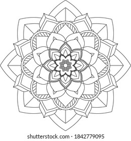 Sencillo diseño de libros en color Mandala para principiantes, adultos mayores y niños. Patrón básico de flores de Mehndi para el dibujo y tatuaje de Henna. Decoración de estilo étnico oriental, indio.