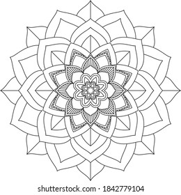 Sencillo diseño de libros en color Mandala para principiantes, adultos mayores y niños. Patrón básico de flores de Mehndi para el dibujo y tatuaje de Henna. Decoración de estilo étnico oriental, indio.