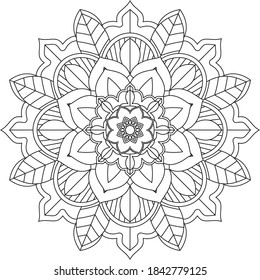 Sencillo diseño de libros en color Mandala para principiantes, adultos mayores y niños. Patrón básico de flores de Mehndi para el dibujo y tatuaje de Henna. Decoración de estilo étnico oriental, indio.
