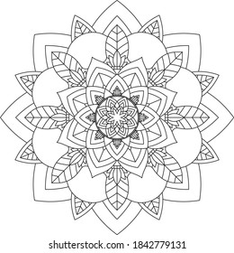 Simple Mandala coloring book design for beginners, seniors and children. Basic Mehndi flower pattern for Henna drawing and tattoo. Decoration in ethnic oriental, Indian style.