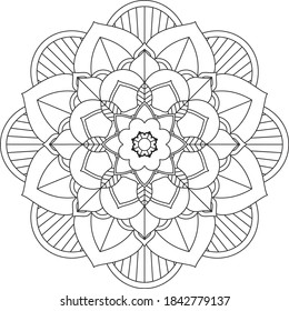 Einfaches Mandala-Farbbuchdesign für Anfänger, Senioren und Kinder. Grundlegende Mehndi-Blumenmuster für Henna-Zeichnung und Tattoo. Dekoration im orientalischen, indischen Stil.