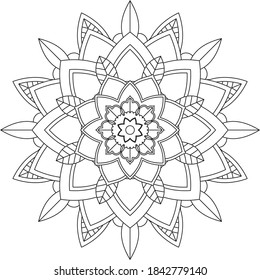 Sencillo diseño de libros en color Mandala para principiantes, adultos mayores y niños. Patrón básico de flores de Mehndi para el dibujo y tatuaje de Henna. Decoración de estilo étnico oriental, indio.