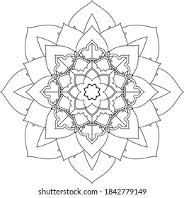 Simple Mandala coloring book design for beginners, seniors and children. Basic Mehndi flower pattern for Henna drawing and tattoo. Decoration in ethnic oriental, Indian style.