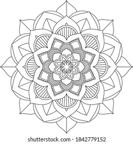 Sencillo diseño de libros en color Mandala para principiantes, adultos mayores y niños. Patrón básico de flores de Mehndi para el dibujo y tatuaje de Henna. Decoración de estilo étnico oriental, indio.