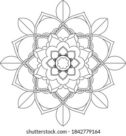 Simple Mandala coloring book design for beginners, seniors and children. Basic Mehndi flower pattern for Henna drawing and tattoo. Decoration in ethnic oriental, Indian style.