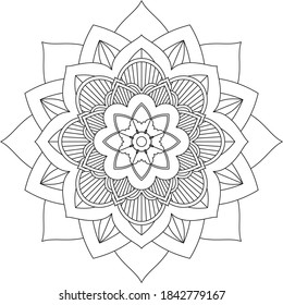 Simple Mandala coloring book design for beginners, seniors and children. Basic Mehndi flower pattern for Henna drawing and tattoo. Decoration in ethnic oriental, Indian style.