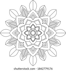 Sencillo diseño de libros en color Mandala para principiantes, adultos mayores y niños. Patrón básico de flores de Mehndi para el dibujo y tatuaje de Henna. Decoración de estilo étnico oriental, indio.