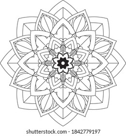 Sencillo diseño de libros en color Mandala para principiantes, adultos mayores y niños. Patrón básico de flores de Mehndi para el dibujo y tatuaje de Henna. Decoración de estilo étnico oriental, indio.