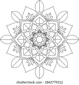 Simple Mandala coloring book design for beginners, seniors and children. Basic Mehndi flower pattern for Henna drawing and tattoo. Decoration in ethnic oriental, Indian style.