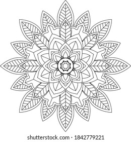 Sencillo diseño de libros en color Mandala para principiantes, adultos mayores y niños. Patrón básico de flores de Mehndi para el dibujo y tatuaje de Henna. Decoración de estilo étnico oriental, indio.