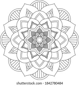 Simple Mandala coloring book design for beginners, seniors and children. Basic Mehndi flower pattern for Henna drawing and tattoo. Decoration in ethnic oriental, Indian style.