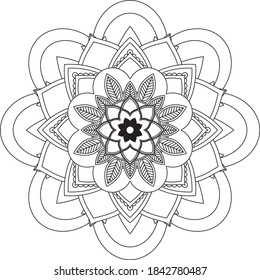 Simple Mandala coloring book design for beginners, seniors and children. Basic Mehndi flower pattern for Henna drawing and tattoo. Decoration in ethnic oriental, Indian style.