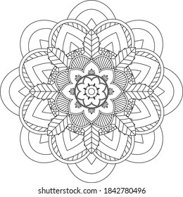 Simple Mandala coloring book design for beginners, seniors and children. Basic Mehndi flower pattern for Henna drawing and tattoo. Decoration in ethnic oriental, Indian style.