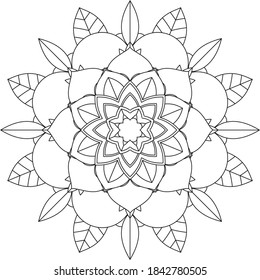 Simple Mandala coloring book design for beginners, seniors and children. Basic Mehndi flower pattern for Henna drawing and tattoo. Decoration in ethnic oriental, Indian style.