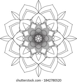 Simple Mandala coloring book design for beginners, seniors and children. Basic Mehndi flower pattern for Henna drawing and tattoo. Decoration in ethnic oriental, Indian style.
