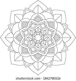 Simple Mandala coloring book design for beginners, seniors and children. Basic Mehndi flower pattern for Henna drawing and tattoo. Decoration in ethnic oriental, Indian style.